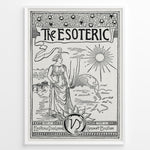 Ladda upp bild till gallerivisning, Vintage black and white esoteric art print featuring a woman, sun, and globe in a black frame.
