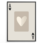 Ladda upp bild till gallerivisning, Framed minimalist Ace of Hearts poster with a beige background and abstract heart design in neutral cream and taupe tones.
