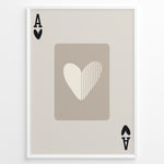 Ladda upp bild till gallerivisning, Framed minimalist Ace of Hearts poster with a beige background and abstract heart design in neutral cream and taupe tones.
