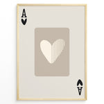 Ladda upp bild till gallerivisning, Framed minimalist Ace of Hearts poster with a beige background and abstract heart design in neutral cream and taupe tones.
