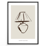 Ladda upp bild till gallerivisning, Framed minimalist poster featuring a hand-drawn lamp line art illustration in brown on a beige background from the Line Art Collection.

