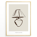 Ladda upp bild till gallerivisning, Framed minimalist poster featuring a hand-drawn lamp line art illustration in brown on a beige background from the Line Art Collection.
