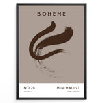 Ladda upp bild till gallerivisning, Framed Bohème minimalist poster featuring a brown abstract brushstroke design on a taupe background with modern typography.
