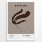 Ladda upp bild till gallerivisning, Framed Bohème minimalist poster featuring a brown abstract brushstroke design on a taupe background with modern typography.
