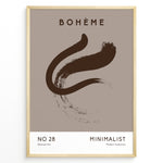 Ladda upp bild till gallerivisning, Framed Bohème minimalist poster featuring a brown abstract brushstroke design on a taupe background with modern typography.
