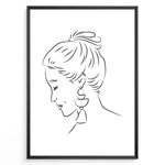 Ladda upp bild till gallerivisning, Minimalist black and white line art portrait of a woman with tassel earrings in a modern frame
