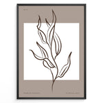 Ladda upp bild till gallerivisning, Framed minimalist botanical line art poster featuring abstract brown leaf illustration on taupe and white background.
