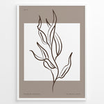 Ladda upp bild till gallerivisning, Framed minimalist botanical line art poster featuring abstract brown leaf illustration on taupe and white background.
