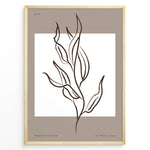 Ladda upp bild till gallerivisning, Framed minimalist botanical line art poster featuring abstract brown leaf illustration on taupe and white background.
