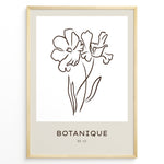 Ladda upp bild till gallerivisning, Framed Botanique poster featuring minimalist floral line art of two flowers on a white and beige background.
