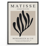 Ladda upp bild till gallerivisning, Framed Matisse Papiers Découpés poster featuring black abstract botanical shapes on a beige background with Berggruen &amp; Cie text.
