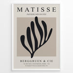 Ladda upp bild till gallerivisning, Framed Matisse Papiers Découpés poster featuring black abstract botanical shapes on a beige background with Berggruen &amp; Cie text.
