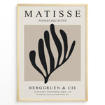 Ladda upp bild till gallerivisning, Framed Matisse Papiers Découpés poster featuring black abstract botanical shapes on a beige background with Berggruen &amp; Cie text.
