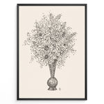Ladda upp bild till gallerivisning, Framed vintage-style poster featuring a black line art sketch of flowers in a vase on a beige background.
