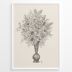 Ladda upp bild till gallerivisning, Framed vintage-style poster featuring a black line art sketch of flowers in a vase on a beige background.
