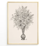 Ladda upp bild till gallerivisning, Framed vintage-style poster featuring a black line art sketch of flowers in a vase on a beige background.
