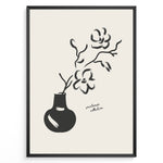 Ladda upp bild till gallerivisning, Minimalist black and white floral vase wall art print with brushstroke flowers in a modern frame.
