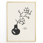 Ladda upp bild till gallerivisning, Minimalist black and white floral vase wall art print with brushstroke flowers in a modern frame.
