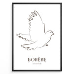 Ladda upp bild till gallerivisning, Framed Bohème collection poster featuring minimalist brown line art of a flying dove on a white background.
