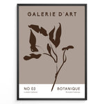 Ladda upp bild till gallerivisning, Framed Galerie D’Art Botanique poster featuring minimalist brown botanical line art on a taupe background with white text area.
