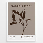 Ladda upp bild till gallerivisning, Framed Galerie D’Art Botanique poster featuring minimalist brown botanical line art on a taupe background with white text area.

