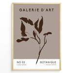 Ladda upp bild till gallerivisning, Framed Galerie D’Art Botanique poster featuring minimalist brown botanical line art on a taupe background with white text area.
