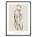 Ladda upp bild till gallerivisning, Framed minimalist poster featuring abstract brown line art of a female silhouette on a beige background with “Minimalist Collection” text.
