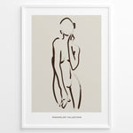Ladda upp bild till gallerivisning, Framed minimalist poster featuring abstract brown line art of a female silhouette on a beige background with “Minimalist Collection” text.
