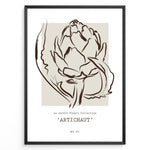 Ladda upp bild till gallerivisning, Framed Artichaut poster with minimalist brown line art of an artichoke flower on a beige square background, from Le Jardin Fleurí Collection.
