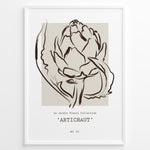 Ladda upp bild till gallerivisning, Framed Artichaut poster with minimalist brown line art of an artichoke flower on a beige square background, from Le Jardin Fleurí Collection.
