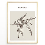 Ladda upp bild till gallerivisning, Framed Bohème poster featuring minimalist brown line art of botanical leaves and a small flower on a beige square background.
