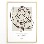 Ladda upp bild till gallerivisning, Framed Artichaut poster with minimalist brown line art of an artichoke flower on a beige square background, from Le Jardin Fleurí Collection.
