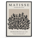 Ladda upp bild till gallerivisning, Framed Matisse Papiers Découpés poster featuring black botanical cut-out shapes on a taupe background.
