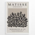 Ladda upp bild till gallerivisning, Framed Matisse Papiers Découpés poster featuring black botanical cut-out shapes on a taupe background.
