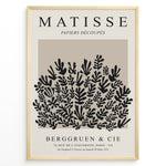 Ladda upp bild till gallerivisning, Framed Matisse Papiers Découpés poster featuring black botanical cut-out shapes on a taupe background.

