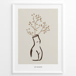 Ladda upp bild till gallerivisning, Framed Art Bohème poster featuring a minimalist vase in the shape of a female body holding brown floral branches on a neutral beige background.
