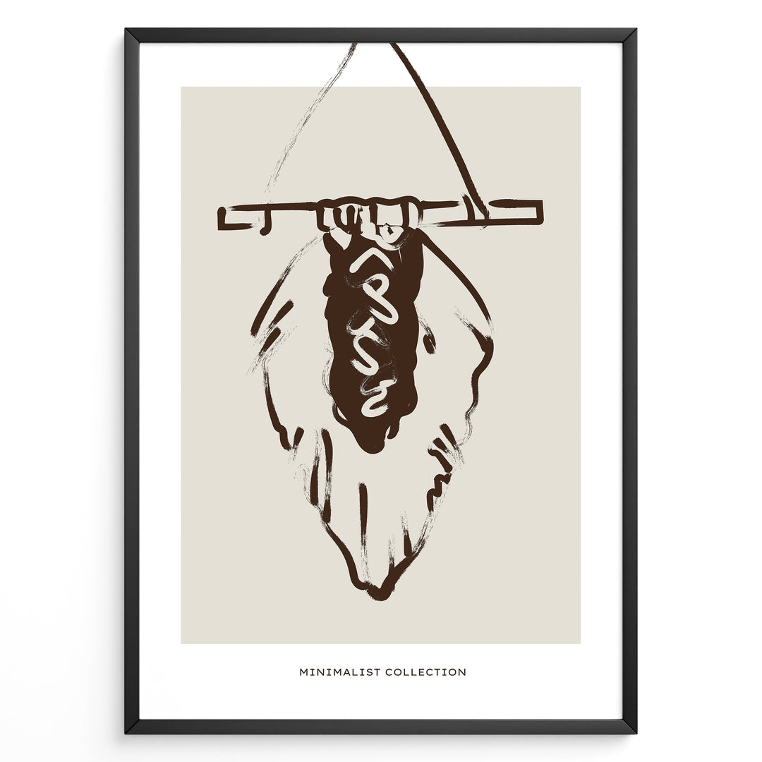 Framed “Minimalist Collection” poster with abstract brown line art of a wall hanging on a beige background in boho minimalist style.