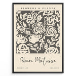 Ladda upp bild till gallerivisning, Framed Matisse-style floral poster with cream abstract rose designs on a dark gray background, titled “Flowers &amp; Plants.”
