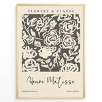 Ladda upp bild till gallerivisning, Framed Matisse-style floral poster with cream abstract rose designs on a dark gray background, titled “Flowers &amp; Plants.”
