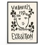 Ladda upp bild till gallerivisning, Framed Picasso Vallauris 1951 Exposition poster with black abstract portrait and floral designs on a cream background.

