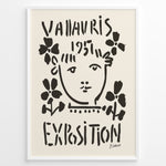 Ladda upp bild till gallerivisning, Framed Picasso Vallauris 1951 Exposition poster with black abstract portrait and floral designs on a cream background.
