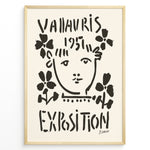 Ladda upp bild till gallerivisning, Framed Picasso Vallauris 1951 Exposition poster with black abstract portrait and floral designs on a cream background.
