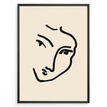 Ladda upp bild till gallerivisning, Minimal abstract face line art poster in black frame on beige background.
