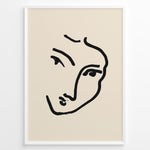 Ladda upp bild till gallerivisning, Minimal abstract face line art poster in black frame on beige background.
