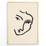 Ladda upp bild till gallerivisning, Minimal abstract face line art poster in black frame on beige background.
