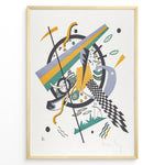 Ladda upp bild till gallerivisning, Framed Kandinsky abstract art poster with colorful geometric shapes in yellow, green, and purple on a white background.
