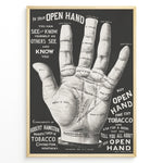 Ladda upp bild till gallerivisning, Framed vintage palmistry hand poster in black and white, featuring detailed labeled hand diagram and typography.
