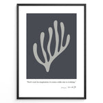 Ladda upp bild till gallerivisning, Framed Henri Matisse abstract coral art poster with grey organic shape on dark background and inspirational quote at the bottom.
