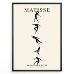 Ladda upp bild till gallerivisning, Framed Matisse art poster with black dancing silhouettes arranged vertically on a beige background.
