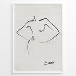 Ladda upp bild till gallerivisning, Framed Picasso line art poster depicting an abstract female figure outline in black on a textured beige background.
